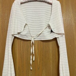 White Knit Cropped Tie-Front Cardigan Beach Cover-Up